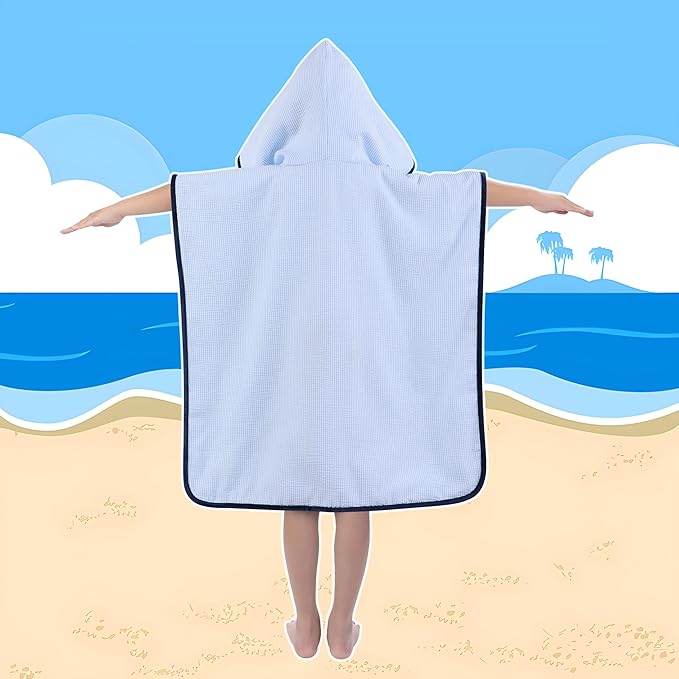 Hooded Towels for Kids,Toddler Bath Towel Swim Cover Up for Ages 3-10 Girls Boys Pool Towels Soft Thick 30"x30" Microfiber Poncho Towel（Blue）