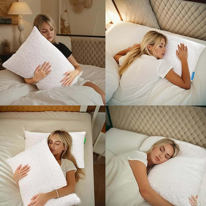 Cooling Pillows for Sleeping, Adjustable Shredded Memory Foam Bed Pillows King Size Set of 2, Cool Pillow for Hot Sleepers, with Extra Fill for Side Back and Stomach Sleepers