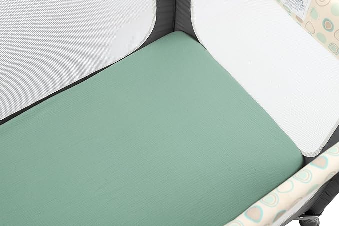 Muslin Pack n Play Sheets Soft Breathable 100% Cotton Mini Crib Fitted Sheets Portable/Convertible Playard Mattress Cover 2 Pack for Baby Boy and Girl, Grey and Green