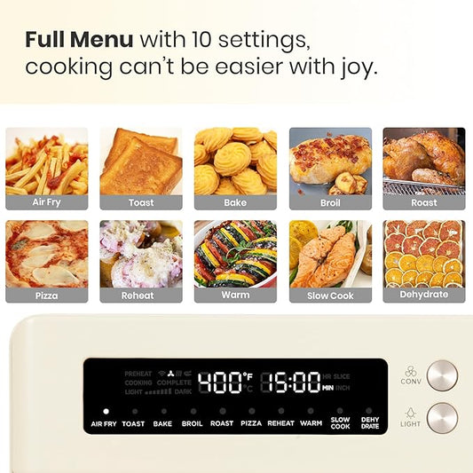 Retro Style Infrared Heating Air Fryer Toaster Oven, Extra Large Countertop Convection Oven 10-in-1 Combo, 6-Slice Toast, Enamel Baking Pan Easy Clean with Recipe Book, Almond Yellow Color