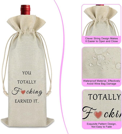 New Job Gift Funny Wine Bags Inspirational Job Promotion Gift for Women Men Coworker Burlap Drawstring Wine Bag Friendship Congratulations Gift for Friends Colleague Birthday Christmas Labor Day Gift