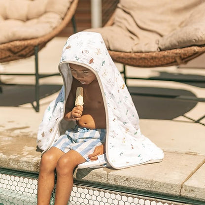 Little Unicorn Cotton Muslin & Terry Hooded Towel, Larger Size 1-6 Years (Animal Crowd)