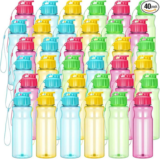 Tioncy 40 Pieces Water Bottles Bulk 17 oz Plastic Sport Drink Bottles with Handle Strap Lightweight Leakproof Reusable Leak Proof Travel Bottles for Fitness Gym(Bright Colors)