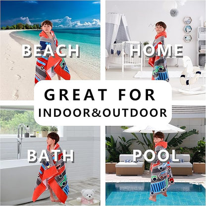 Kids Hooded Beach Bath Towel, Baby Surf Poncho Toddlers Soft Real Cotton Wrap Hooded Towels for Kids Boy Girl