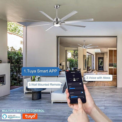 NicBex Ceiling Fan 72 Inch Indoor Modern Ceiling Fans with Integrated LED Light and Remote Control Ceiling Fan with 8 ABS Blades for Living Room, Bedroom, Silver