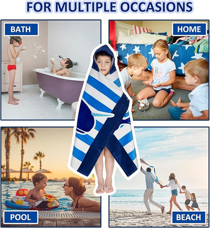 Toddler Bath Towel Hooded - Cotton Kids Beach Towel 30"x50" for Ages 3 to 10, Soft Terry Poncho Towel as Pool Swim Cover Ups for Girls Boys (Narwhal Blue)