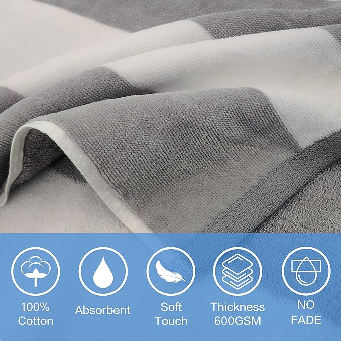 VOOVA & MOVAS Big Kids Poncho Towel with Hood - Teens Hooded Pool Towel Poncho (8-16Years), Large and Absorbent Cotton - Versatile for Beach, Pool, Swim, and Bath, Grey Cabana Stripe