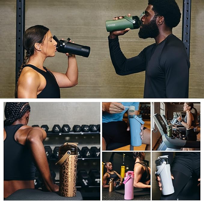 BrüMate MultiShaker Blender Bottle, 26oz (Gold Leopard, Stainless Steel), Insulated Protein Shaker and Pre Workout Bottle for Gym Use