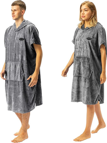 Surf Poncho for Men & Women with Hood, Quick Dry 80% Microfiber Polyester Changing Robe Beach Towel W/Outside Pocket - Outdoor, Surfing, Swimming, Bathing, Travelling, Camping, Pool (Gray)…