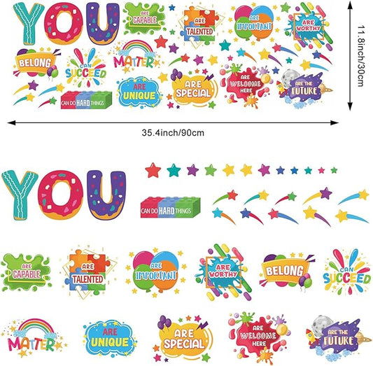 LHIUEM Kids Inspirational Wall Decals 38PCS Funny Daycare Wall Stickers for Toddler Splatter Stars Peel and Stick Testing Motivation Gifts for Students Splotches Wall Decor for Classroom Playroom Bathroom