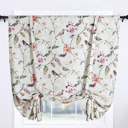 Leeva Birds Printed Tie Up Shades Curtains for Bathroom, Rod Pocket Adjustable Shade Curtain and Drapes for Living Room Bedroom, 42x63 in, One Panel, Purple