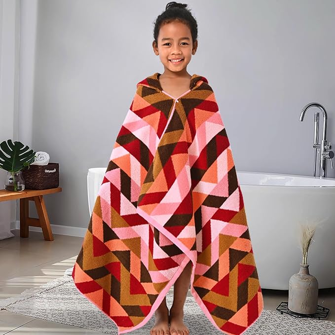 VOOVA & MOVAS Toddler Bath Towels (3-10Years) - Soft, Absorbent 100% Cotton Thick 500GSM Pool Towels,Perfect for Bath | Beach | Pool | Swim, Jacquard, Red
