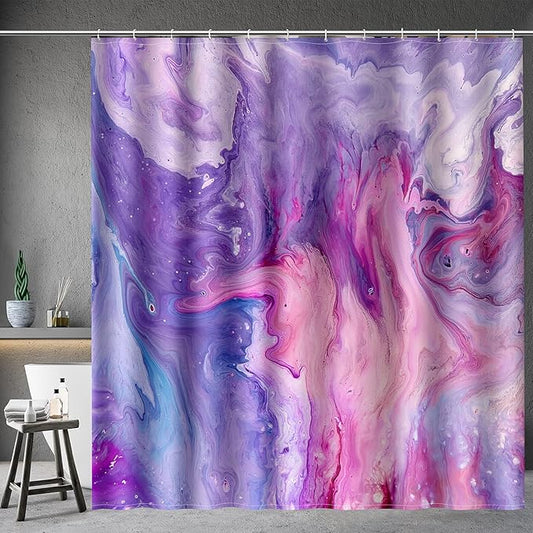 Aimego Long Purple Shower Curtain - Purple Pink Tie Dye Marble Lavender Abstract Modern Fabric Cloth Bath Shower Curtain Set with 12 Hooks Bathroom Decor Accessories Bathtub Curtain, 72"x78"