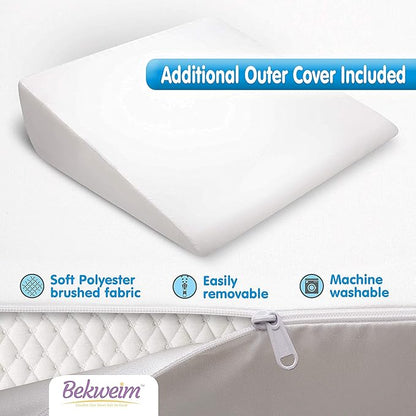 Bed Wedge Pillow | Unique Curved Design for Multi Position Use | Memory Foam Wedge Pillow for Sleeping | Works for Back Support, Leg, Knee | Includes Cover Plus Extra Sheet (White)