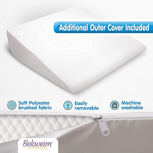 Bed Wedge Pillow | Unique Curved Design for Multi Position Use | Memory Foam Wedge Pillow for Sleeping | Works for Back Support, Leg, Knee | Includes Cover Plus Extra Sheet (White)