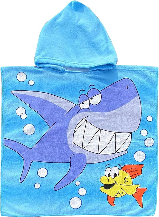 Fish Beach Towel with Hood for Boys Girls Shark Kids Hooded Bath Towel Toddler Swim Pool Cover Up for 2-4 Years