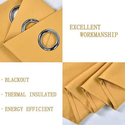 Mustard Yellow Valance for Kitchen Windows Solid Gold Yellow Blackout Curtain Valance with Grommet for Bedroom Short Straight Drape Valance for Living Room 52X18 1 Panel