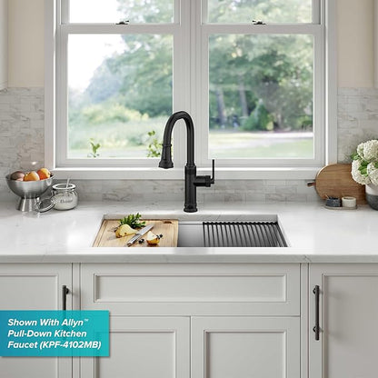 Kraus KWU110-32 Kore inch Undermount 16 Gauge Single Bowl Stainless Steel Kitchen Integrated Ledge and Accessories (Pack of 5), 32 Inch, 32"-Workstation Sink