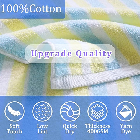 VOOVA & MOVAS Poncho Towels for Kids - 100% Cotton (4-8Years) - Absorbent Quick Dry Lightweight Hooded Towel Robe for Pool | Swim | Beach | Bath | Bathroom, Yellow Blue Stripe