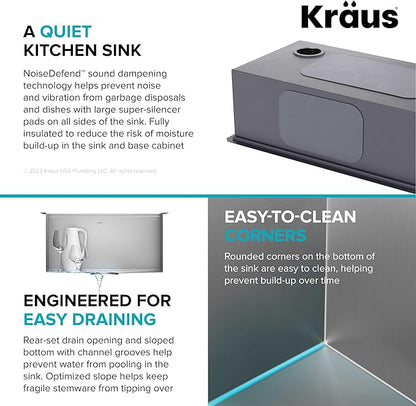 KRAUS Kore 21 Inch Undermount Workstation 16 Gauge Stainless Steel Double Bowl Stainless Steel Kitchen Sink with Accessories, KWU111-21