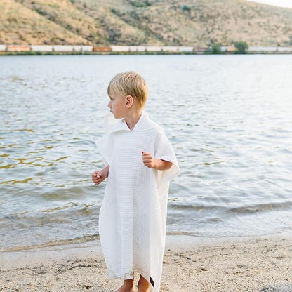Hooded Towel for Babies + Toddlers | Snaps into a Poncho | Organic Cotton Waffle | Lighweight and Absorbent | Bath, Beach, and Pool | Multiple Colors (Small (0-3 Yrs), Lily White)