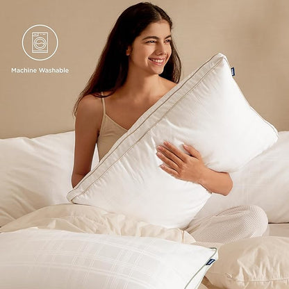 Bedsure Luxury Goose Feathers Down Pillow - 300 Thread Count Cotton Cover Gusseted Hotel Collection Bed Queen Pillow, Ultra-Soft High Elasticity Sorona Fiber Layer Pillows (1, Peyote, Queen)