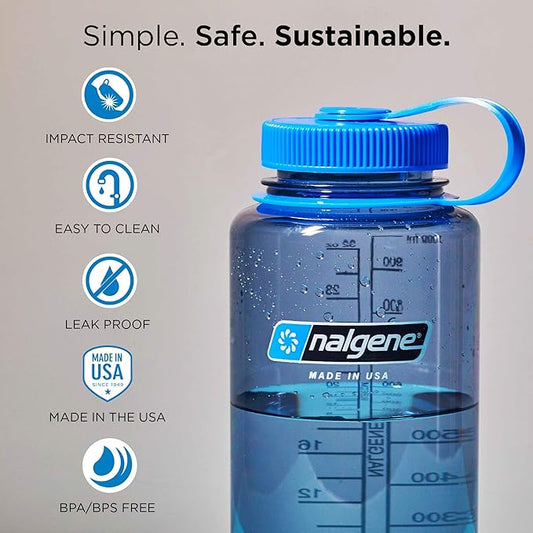 Nalgene Sustain Tritan BPA-Free Water Bottle Made with Material Derived from 50% Plastic Waste, 32 OZ, Wide Mouth, Cosmo