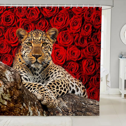 Feelyou Kids Leopard Bathroom Shower Curtain Set Leopard Shower Curtain Flower Leopard Bath Curtain for Kids Boys Girls Wild Leopard Kids Bathroom AccessoriesWild Animal 72"x84"