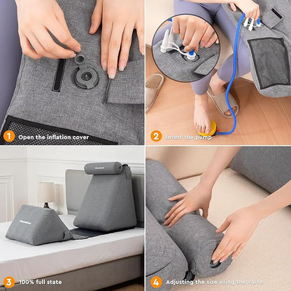 inflatable Orthopedic Bed Wedge Pillow for Sleeping,Back Neck Leg Pain Relief Post Surgery, Heartburn,Acid Reflux & GERD Reading Pillow for Post Surgery,Support Pillows-Anti Snoring,Sleep apnea