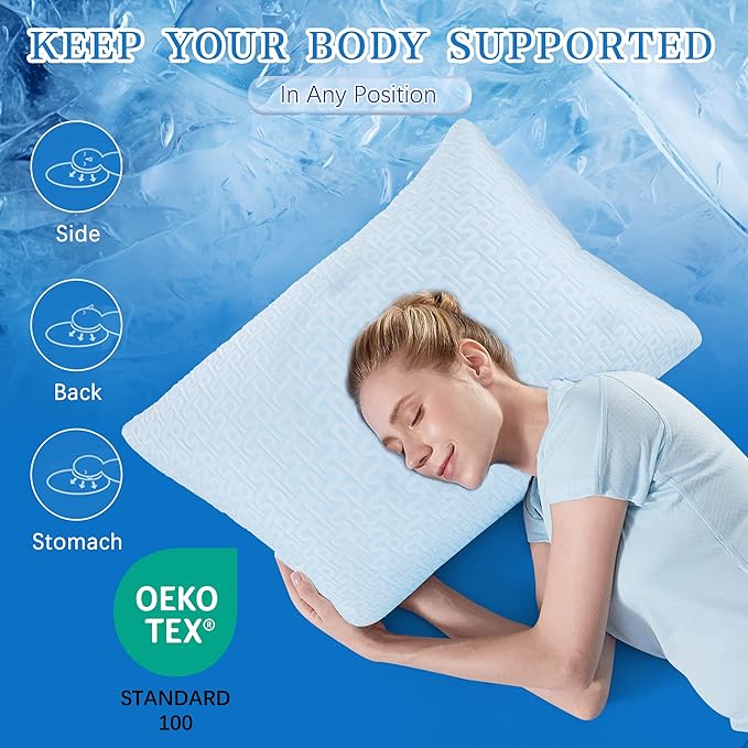 Cooling Hotel Bed Pillows Standard Size Set of 2- Staying Cold All Night, Comfortable Down Alternative Gel Pillow with Washable Cover for Side, Back or Stomach Sleepers