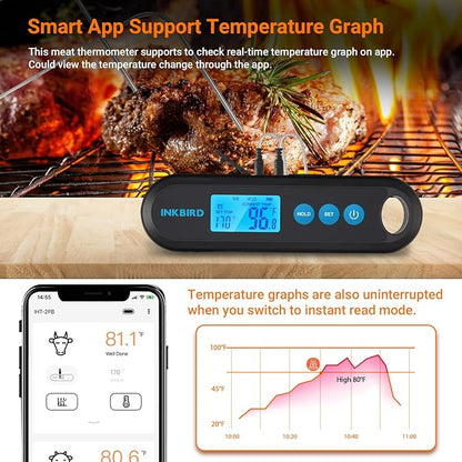 INKBIRD Instant Read Meat Thermometer Digital for Cooking with Dual Probes, 328FT Waterproof Bluetooth BBQ Meat Thermometer, Rechargeable Grill Thermometer with Temperature Alarms, Graph, Calibration