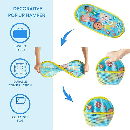 Idea Nuova Cocomelon Pop Up Hamper with Durable Carry Handles, 21'' H x 13.5'' W X 13.5'' L