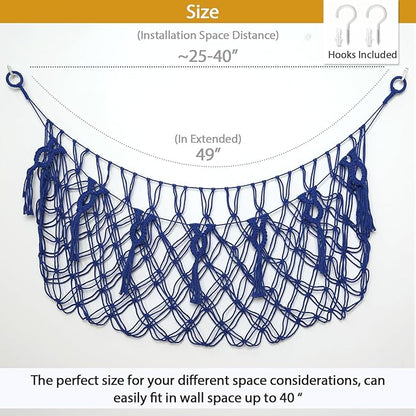 Stuffed Animal Net or Hammock Wall Macrame Toy Display Plush Toy Holder Ceiling Hanging Net for Stuffed Animal Storage (Blue, Small)
