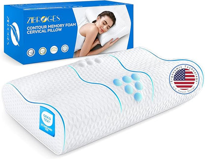 Sandwich Cervical Neck Pillow Queen Size, Dynamic Memory Foam Pillow for Sleeping, Adjustable Contour Ergonomic Orthopedic Cooling Pillow for Side, Back & Stomach Sleepers CertiPUR-US