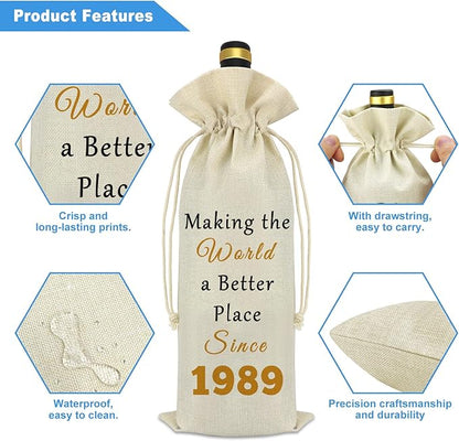 35th Birthday Gift for Women Men 1989 Wine Bag 35 Year Old Party Reusable Decorations Wine Bottle Bag Happy 35th Anniversary Birthday Gift Idea for Mom Dad Husband Wife Daughter Sister Aunt Friends
