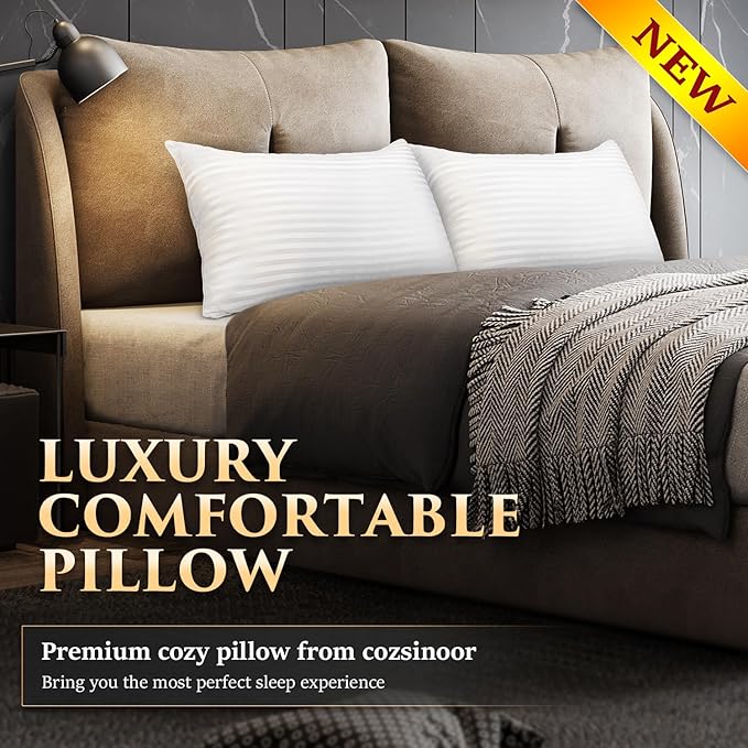 COZSINOOR Bed Pillows for Sleeping [Pack of 2] Cozy Dream Series Hotel Quality Pillows Premium Plush Fiber, Breathable Cooling Cover Skin-Friendly for Side Back and Stomach Sleepers (Standard Size)