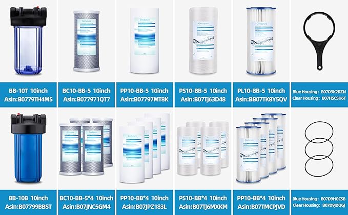 Geekpure 10 Inch PP Sediment Filter Cartridge for Whole House Water Filtration System-4.5" x 10"-5 Micron
