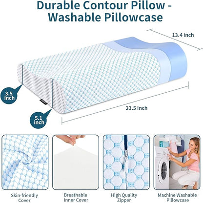 Memory Foam Pillows Neck Pillow for Pain Relief, Ergonomic Cervical Pillow Neck Shoulder Support Bed Pillow for Side Back Stomach Sleeper, Orthopedic Contour Pillow for Sleeping