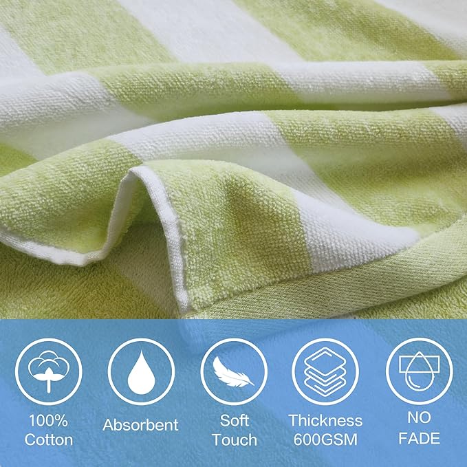 VOOVA & MOVAS Big Kids Hooded Towel Poncho | Large, Thick, Absorbent Cotton Towel Robe | 8-16Years | Versatile for Pool, Swim, and Bathroom | Sage and White Cabana Stripe