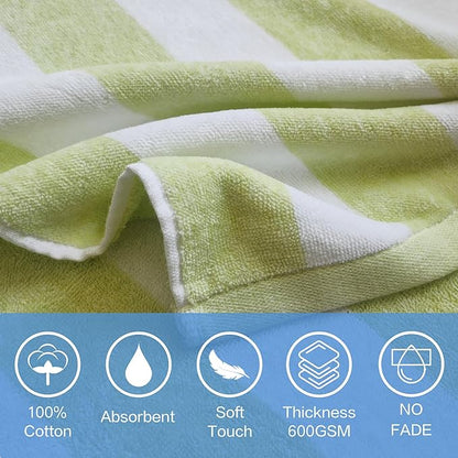 VOOVA & MOVAS Big Kids Hooded Towel Poncho | Large, Thick, Absorbent Cotton Towel Robe | 8-16Years | Versatile for Pool, Swim, and Bathroom | Sage and White Cabana Stripe