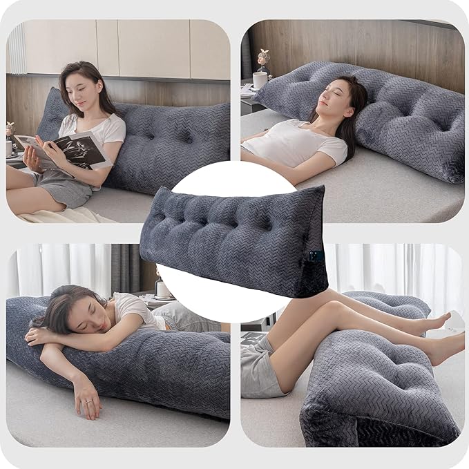 Large Bolster Triangular Headboard Wedge Backrest Positioning Support Bed Rest Reading Pillows Headboard Wedge Pillows for Day Bed Bunk Bed with Removable Cover, Twin (39x8x20 Inches)