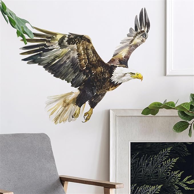 Watercolor Style Eagle Wall Decal Animals Wall Sticker Safari Wall Decor for Nursery Kid'sroom School Classroom Livingroom Bedroom Bathroom Decoration (Watercolor Style Eagle)