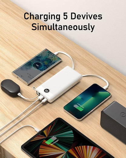 VEEKTOMX Portable Charger with Built-in Cables, 20000mAh Power Bank for iPhone, Fast Charging USB C Battery Pack, Travel Essentials Powerbank Compatible with iPhone 15/14/13, Samsung, Android, etc