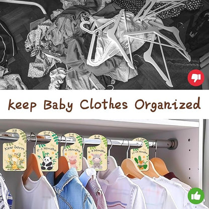 CRASPIRE 10Pcs Animals Wood Baby Wardrobe Dividers Leaf from Newborn to 36 Month Hanger Seperaters Woodland Baby Closet Organizers Nursery Infant Wardrobe Hangers Divider for Newborn Shower Nursery