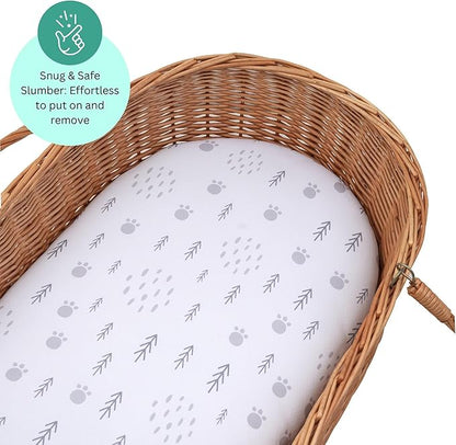 TansyPanda Bassinet Sheets for Munchkin Brica Pod, 4moms MamaRoo, Nordmiex, Beberoad Travel Bassinet, 3PC, 18 x 30 Inch, Ultra Soft, Breathable, Snug Fit, Unisex Boys and Girls (Woodland Rainbow)