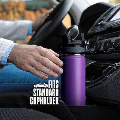Insulated Water Bottle with Straw and Handle 22 oz-Stainless Steel Water Bottles with Straw, Dual Cap Function & Sleeve, Keeps Drinks Hot Up to 12 Hours & Cold Up to 24 Hours (Purple)