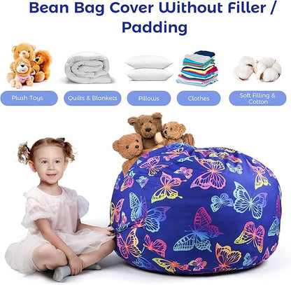 KABOER Bean Bag Cover for Kids,200L Stuffed Animal Storage Bean Bag Chair Cover |Stuffable Zipper Beanbag for Organizing Children Soft Plush Toys (32x29inch)