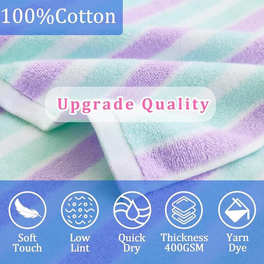 VOOVA & MOVAS Poncho Towels for Kids Absorbent - (4-8Years) - Quick Dry Lightweight Cotton Hooded Towel Robe for Pool | Swim | Beach | Bath, Aqua Purple Stripe