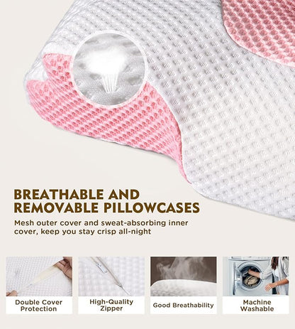 Cervical Pillow for Neck Pain Relief, Hollow Design Odorless Memory Foam Pillows with Cooling Case, Adjustable Orthopedic Bed Pillow for Sleeping, Contour Support for Side Back Stomach Sleepers