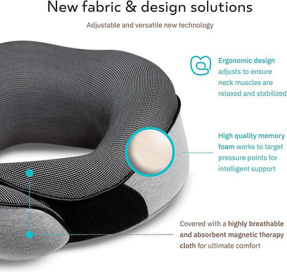 Travel Neck Pillows for Airplanes, Sleeping Essentials for Long Flight, 360° Head Support, Car and Airplane Kit with 3D Contoured Eye Mask, Earplugs and Luxury Mesh Bag (Adult, Grey)